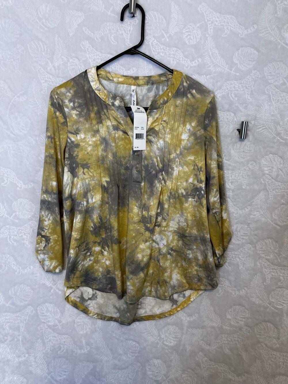 NY Collection Petite Tie-Dye Pleated Henley Blouse